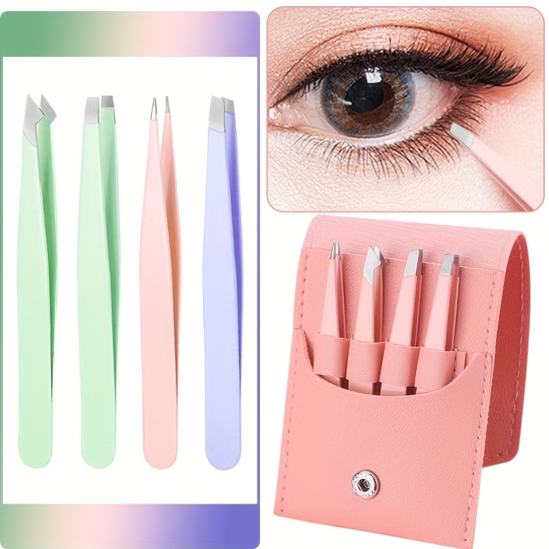 Eyelash Extension Remover - 4pcs Stainless Steel Eyebrow Tweezers Purple