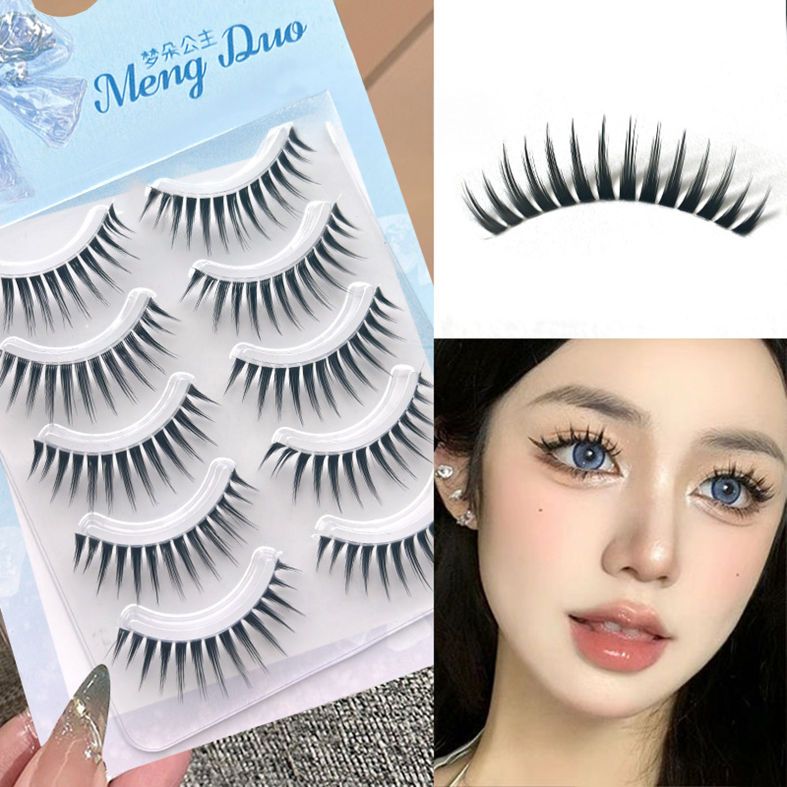 Eyelash Extension Wispy Look - 5 Pair One-Piece Thick Wispy False