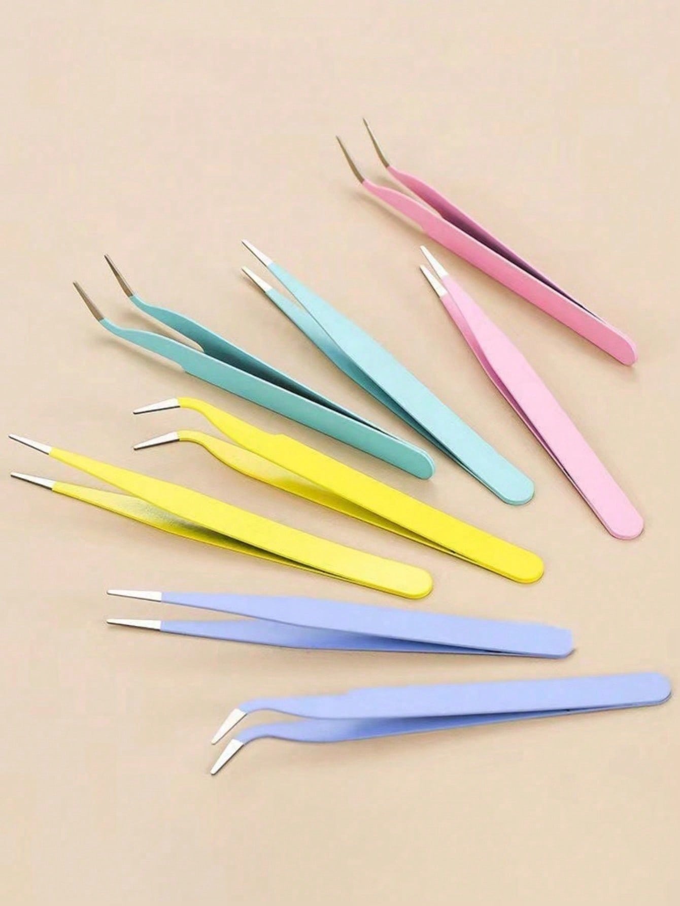 Eyelash Extensions - 2pcs Stainless Steel Curved Colorful Tweezers